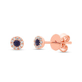 0.05ct Diamond and 0.11ct Blue Sapphire 14k Rose Gold Stud Earring